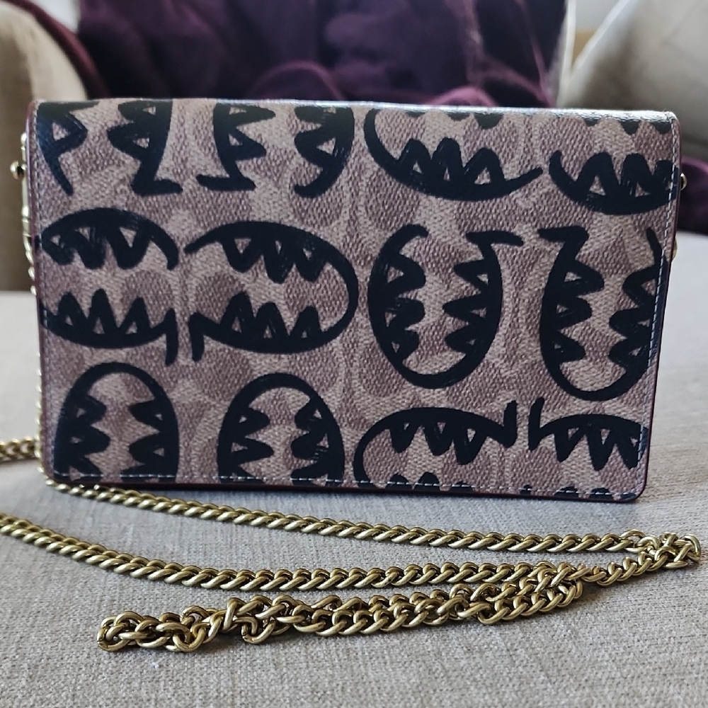 COACH Callie Foldover Chain Clutch in Signature Canvas with Rexy by Guang Yu
